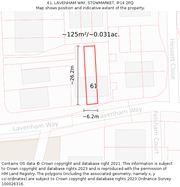 61, LAVENHAM WAY, STOWMARKET, IP14 2PQ: Plot and title map