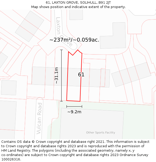 61, LAXTON GROVE, SOLIHULL, B91 2JT: Plot and title map