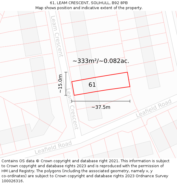 61, LEAM CRESCENT, SOLIHULL, B92 8PB: Plot and title map