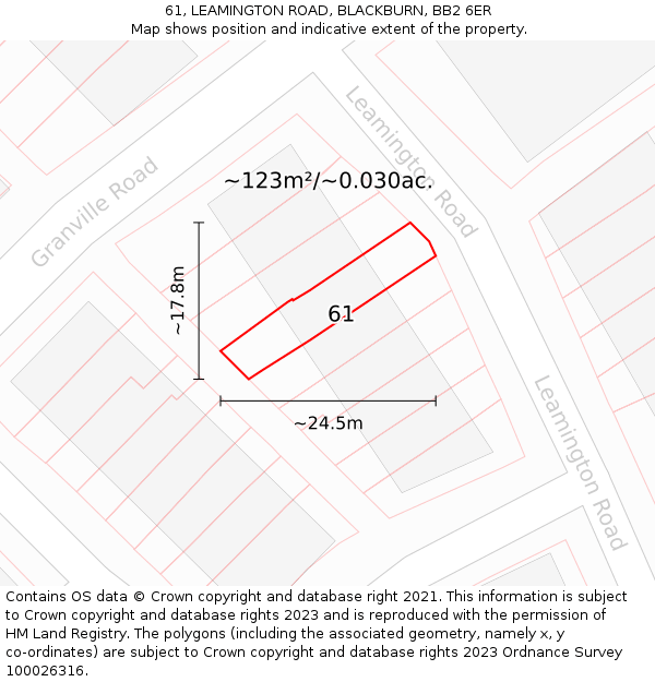 61, LEAMINGTON ROAD, BLACKBURN, BB2 6ER: Plot and title map