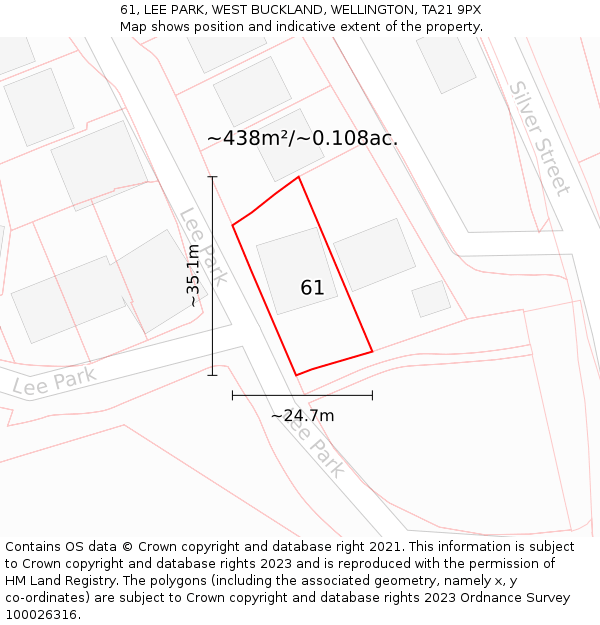 61, LEE PARK, WEST BUCKLAND, WELLINGTON, TA21 9PX: Plot and title map