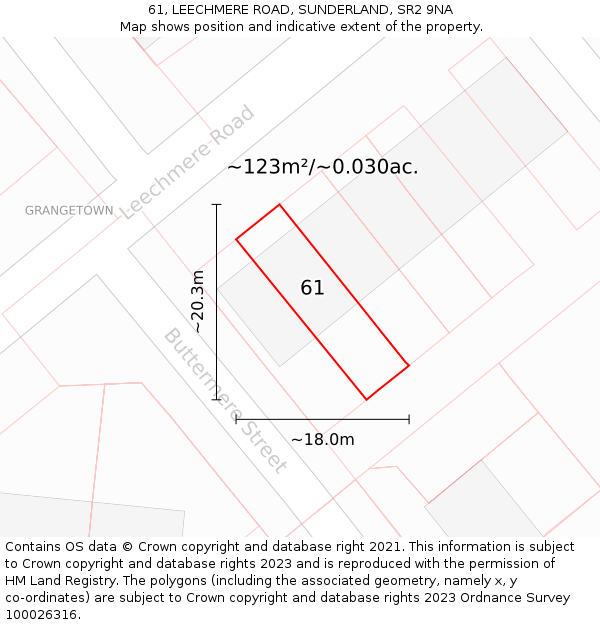 61, LEECHMERE ROAD, SUNDERLAND, SR2 9NA: Plot and title map