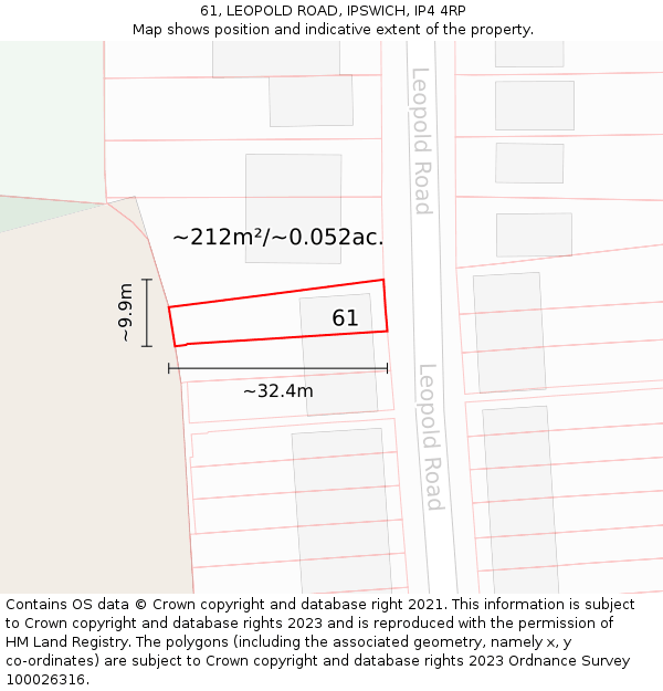 61, LEOPOLD ROAD, IPSWICH, IP4 4RP: Plot and title map