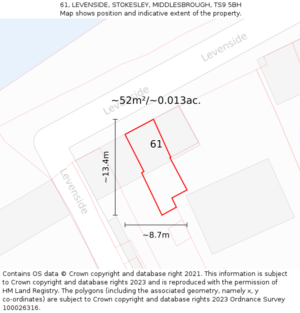 61, LEVENSIDE, STOKESLEY, MIDDLESBROUGH, TS9 5BH: Plot and title map