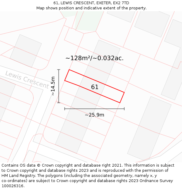 61, LEWIS CRESCENT, EXETER, EX2 7TD: Plot and title map