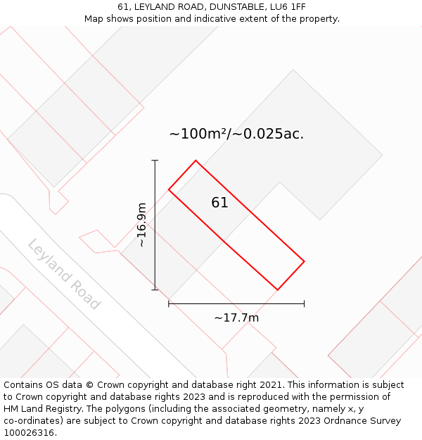 61, LEYLAND ROAD, DUNSTABLE, LU6 1FF: Plot and title map