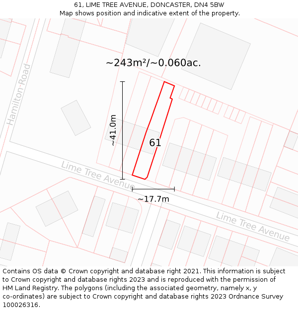 61, LIME TREE AVENUE, DONCASTER, DN4 5BW: Plot and title map
