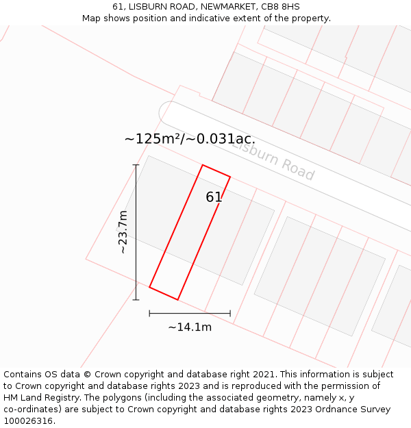 61, LISBURN ROAD, NEWMARKET, CB8 8HS: Plot and title map