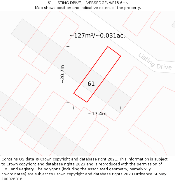 61, LISTING DRIVE, LIVERSEDGE, WF15 6HN: Plot and title map