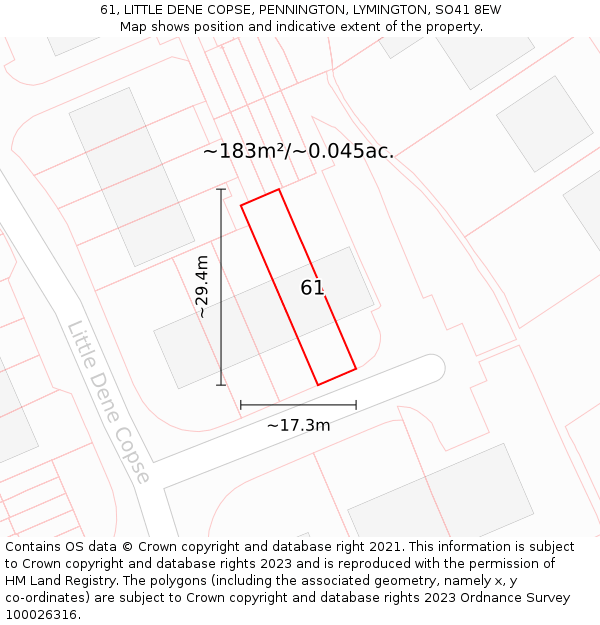 61, LITTLE DENE COPSE, PENNINGTON, LYMINGTON, SO41 8EW: Plot and title map