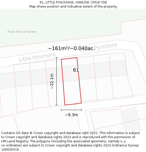61, LITTLE PYNCHONS, HARLOW, CM18 7DE: Plot and title map