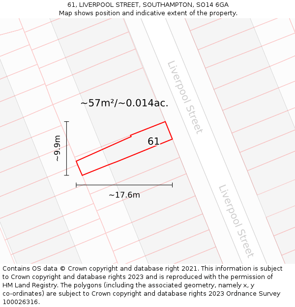 61, LIVERPOOL STREET, SOUTHAMPTON, SO14 6GA: Plot and title map