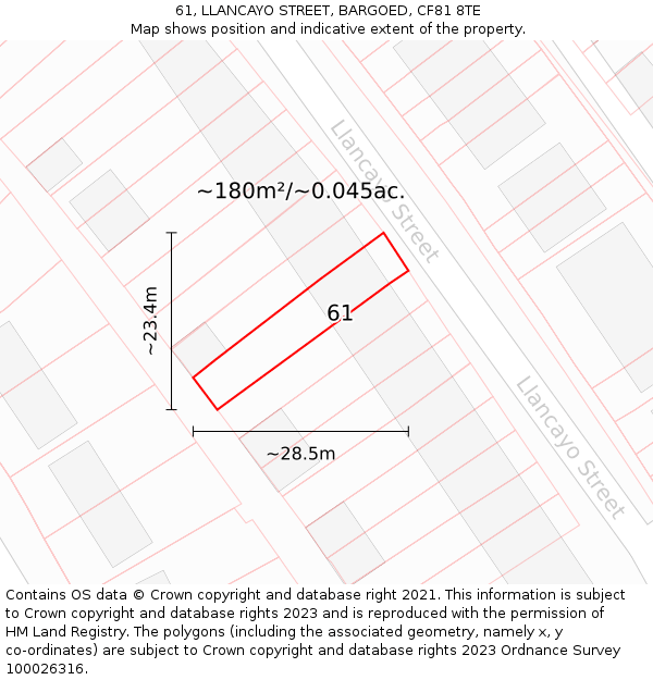61, LLANCAYO STREET, BARGOED, CF81 8TE: Plot and title map