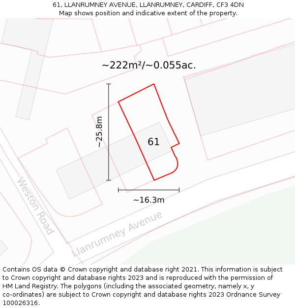 61, LLANRUMNEY AVENUE, LLANRUMNEY, CARDIFF, CF3 4DN: Plot and title map