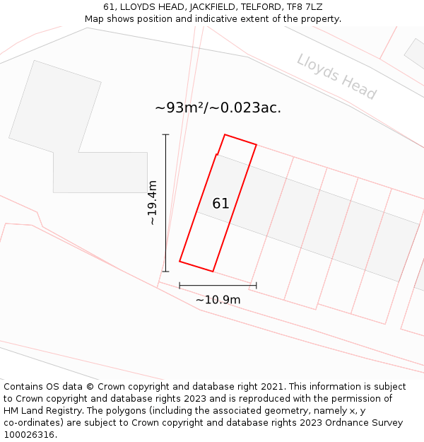 61, LLOYDS HEAD, JACKFIELD, TELFORD, TF8 7LZ: Plot and title map