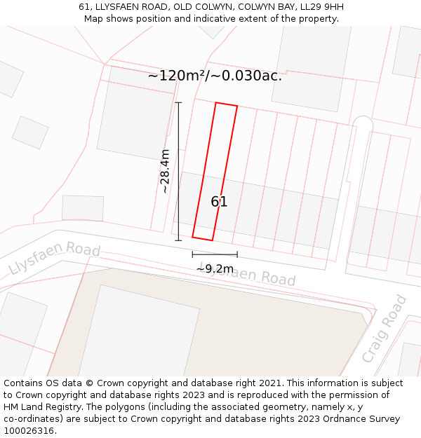 61, LLYSFAEN ROAD, OLD COLWYN, COLWYN BAY, LL29 9HH: Plot and title map