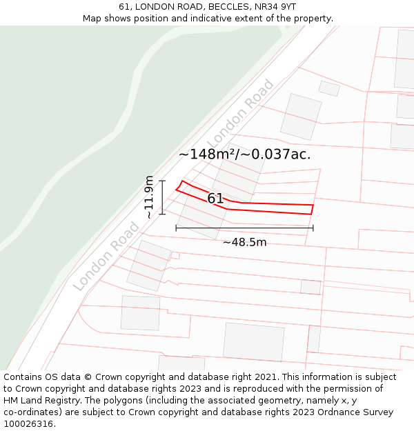 61, LONDON ROAD, BECCLES, NR34 9YT: Plot and title map