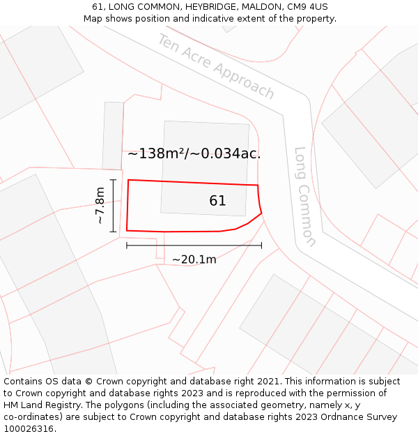 61, LONG COMMON, HEYBRIDGE, MALDON, CM9 4US: Plot and title map