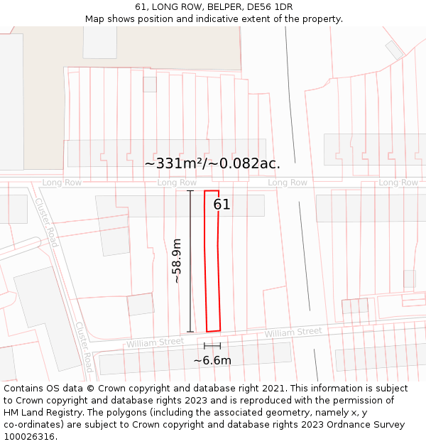 61, LONG ROW, BELPER, DE56 1DR: Plot and title map