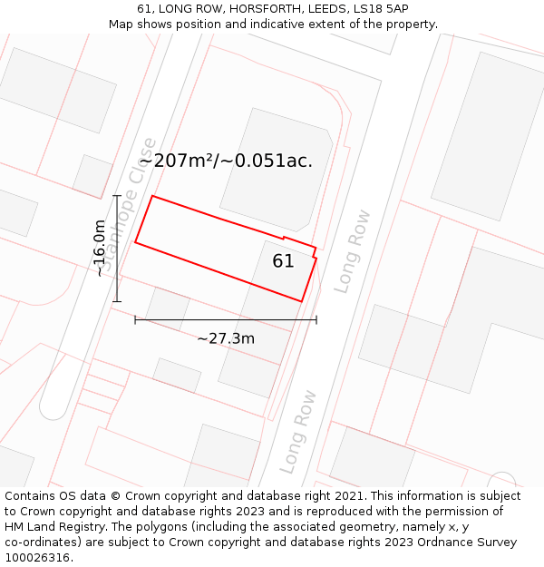 61, LONG ROW, HORSFORTH, LEEDS, LS18 5AP: Plot and title map
