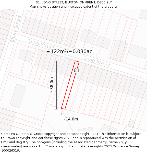 61, LONG STREET, BURTON-ON-TRENT, DE15 9LY: Plot and title map