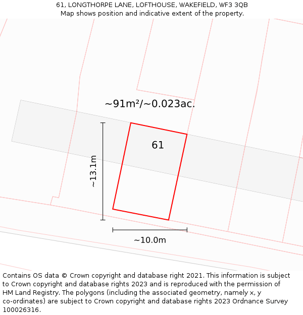 61, LONGTHORPE LANE, LOFTHOUSE, WAKEFIELD, WF3 3QB: Plot and title map