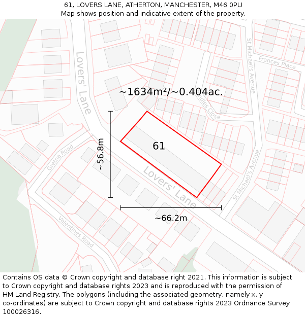 61, LOVERS LANE, ATHERTON, MANCHESTER, M46 0PU: Plot and title map