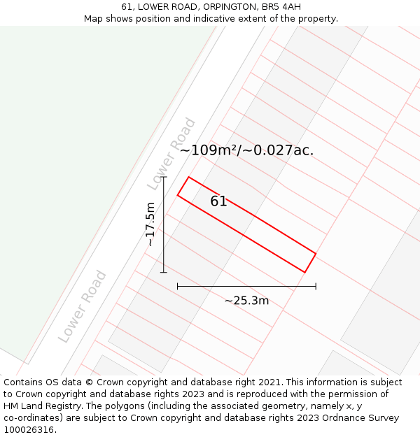 61, LOWER ROAD, ORPINGTON, BR5 4AH: Plot and title map
