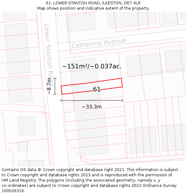 61, LOWER STANTON ROAD, ILKESTON, DE7 4LR: Plot and title map