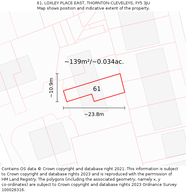 61, LOXLEY PLACE EAST, THORNTON-CLEVELEYS, FY5 3JU: Plot and title map