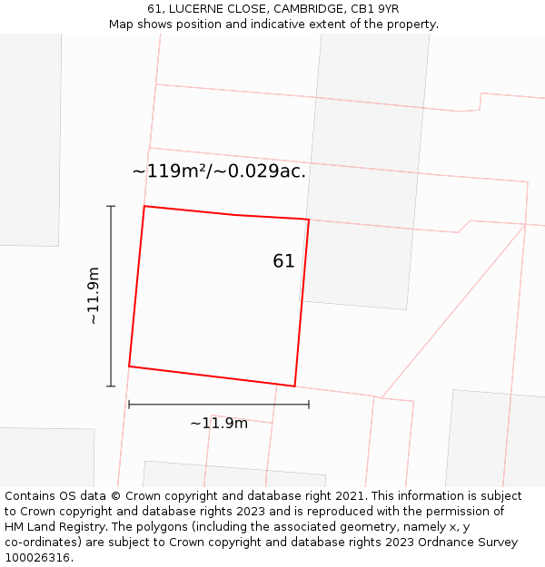 61, LUCERNE CLOSE, CAMBRIDGE, CB1 9YR: Plot and title map