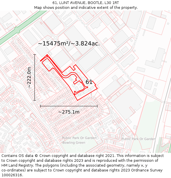 61, LUNT AVENUE, BOOTLE, L30 1RT: Plot and title map