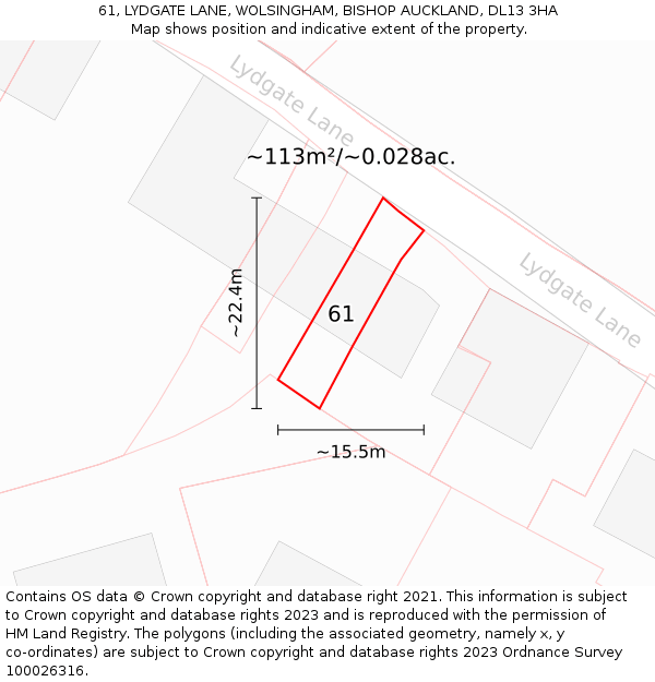 61, LYDGATE LANE, WOLSINGHAM, BISHOP AUCKLAND, DL13 3HA: Plot and title map