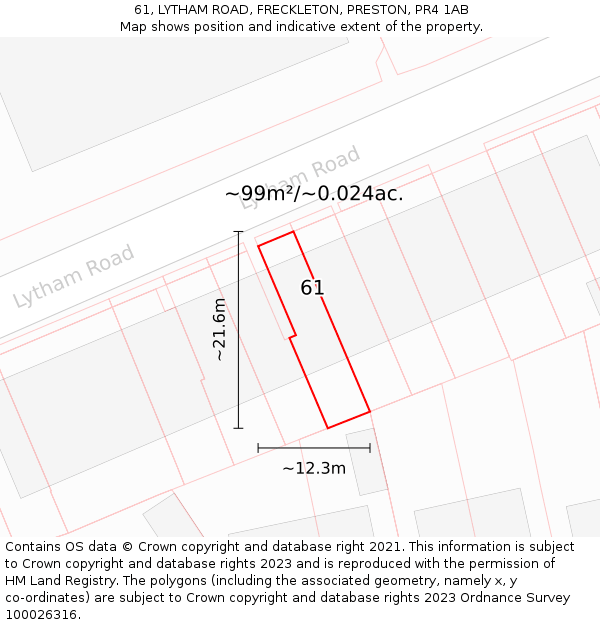 61, LYTHAM ROAD, FRECKLETON, PRESTON, PR4 1AB: Plot and title map