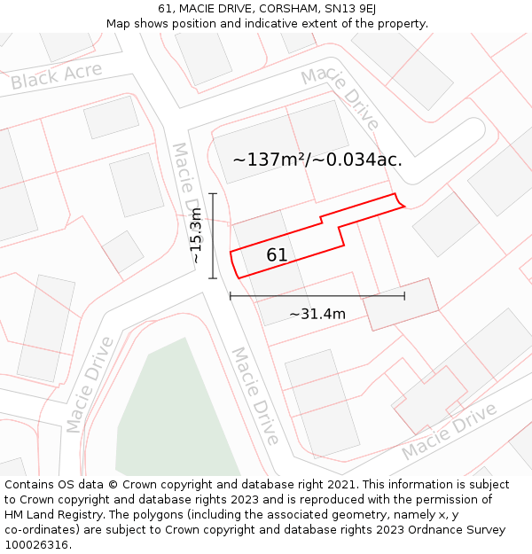 61, MACIE DRIVE, CORSHAM, SN13 9EJ: Plot and title map