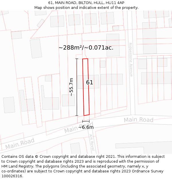 61, MAIN ROAD, BILTON, HULL, HU11 4AP: Plot and title map