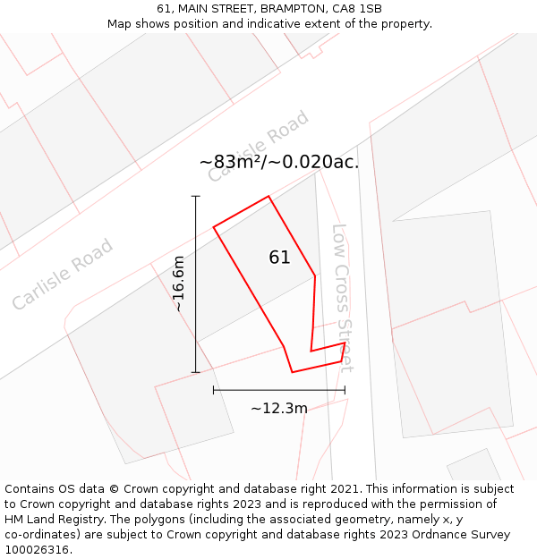 61, MAIN STREET, BRAMPTON, CA8 1SB: Plot and title map