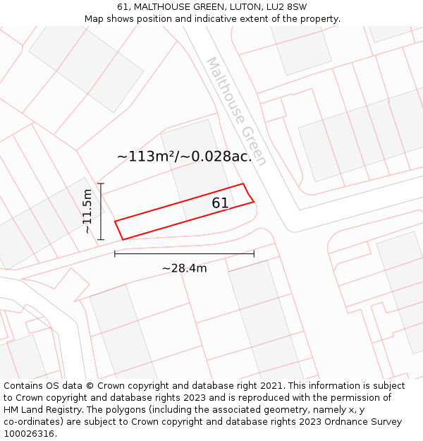 61, MALTHOUSE GREEN, LUTON, LU2 8SW: Plot and title map
