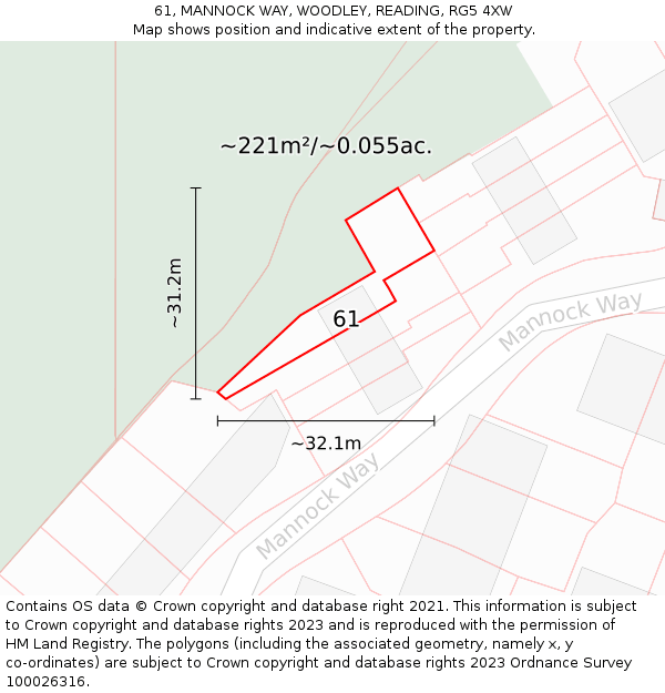 61, MANNOCK WAY, WOODLEY, READING, RG5 4XW: Plot and title map