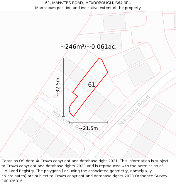 61, MANVERS ROAD, MEXBOROUGH, S64 9EU: Plot and title map