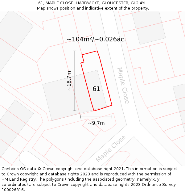 61, MAPLE CLOSE, HARDWICKE, GLOUCESTER, GL2 4YH: Plot and title map