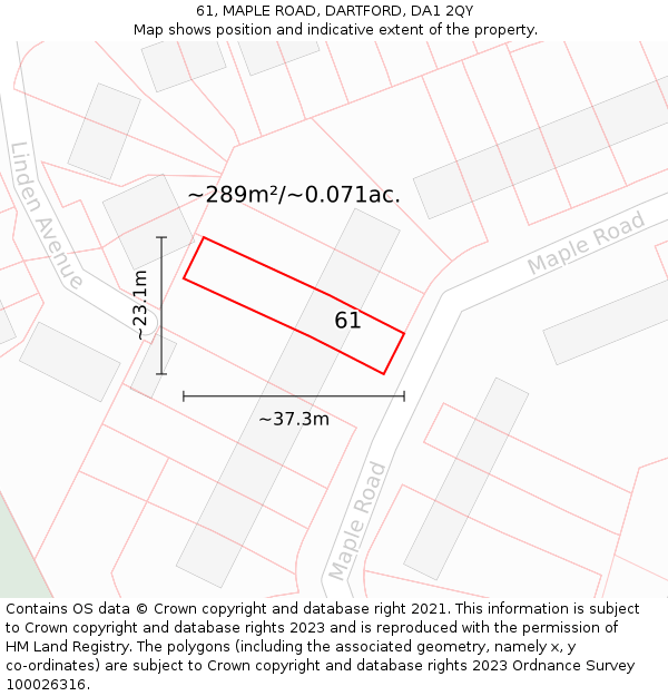 61, MAPLE ROAD, DARTFORD, DA1 2QY: Plot and title map