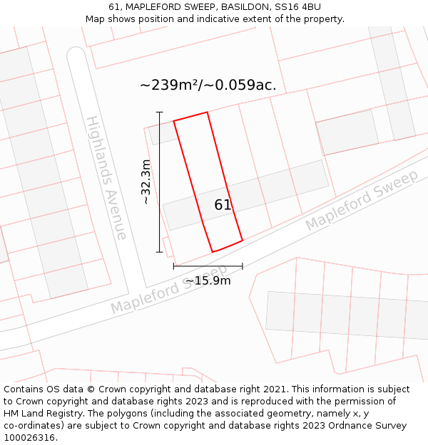 61, MAPLEFORD SWEEP, BASILDON, SS16 4BU: Plot and title map