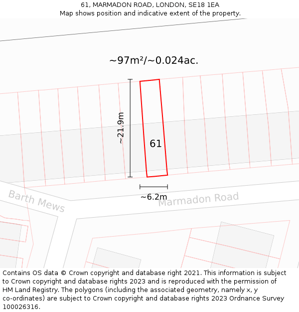 61, MARMADON ROAD, LONDON, SE18 1EA: Plot and title map