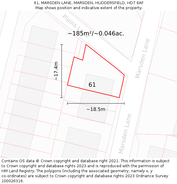 61, MARSDEN LANE, MARSDEN, HUDDERSFIELD, HD7 6AF: Plot and title map