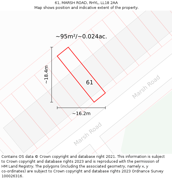 61, MARSH ROAD, RHYL, LL18 2AA: Plot and title map