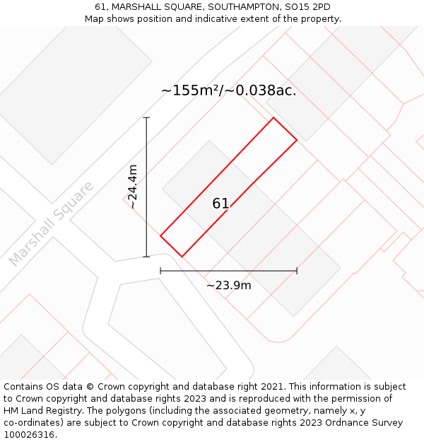61, MARSHALL SQUARE, SOUTHAMPTON, SO15 2PD: Plot and title map