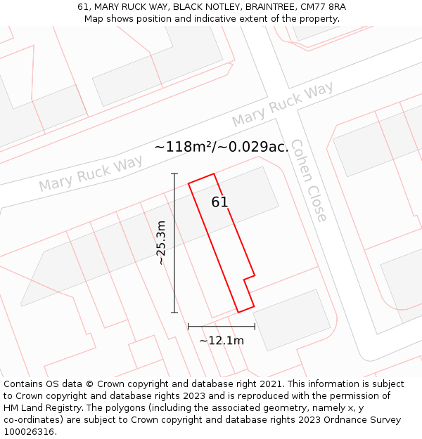 61, MARY RUCK WAY, BLACK NOTLEY, BRAINTREE, CM77 8RA: Plot and title map