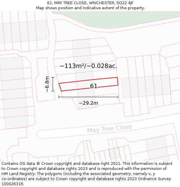 61, MAY TREE CLOSE, WINCHESTER, SO22 4JF: Plot and title map