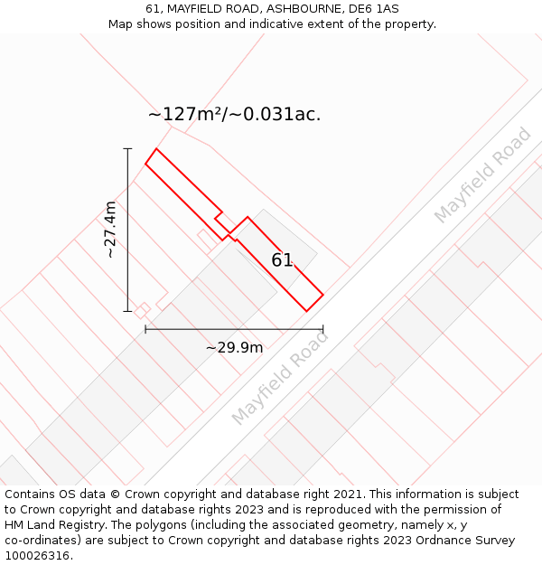 61, MAYFIELD ROAD, ASHBOURNE, DE6 1AS: Plot and title map